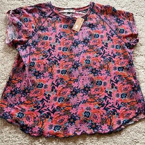 NATURAL LIFE Pink and Orange Floral Short Sleeve Top